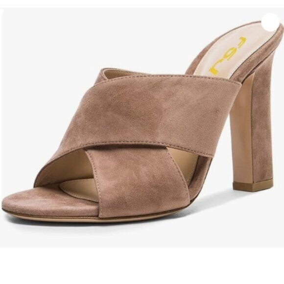 FSJ Women Chic Open Toe Platform Chunky High Heel Mules Sandals Nude Shoes - Picture 1 of 8